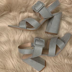BCBGeneration Gray Suede Sandal Chunky Heels